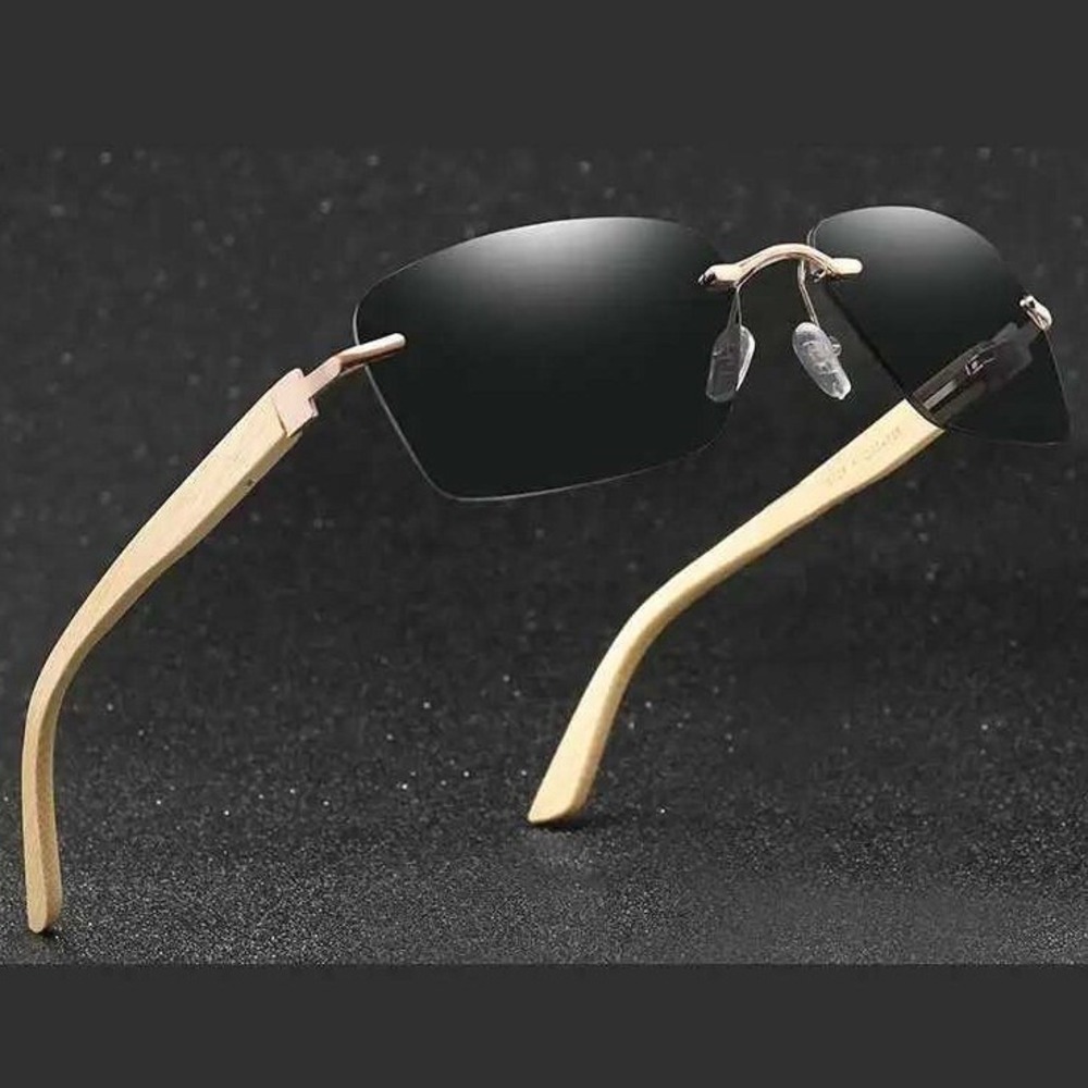 Sunglasses Men Dark Black Lens Driving Fishing Wood Frame Street Designer HipHop